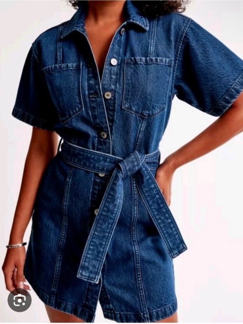 Abercrombie & Fitch Denim Dress ST Small Tall Tie Waist Belt Button Down Pockets